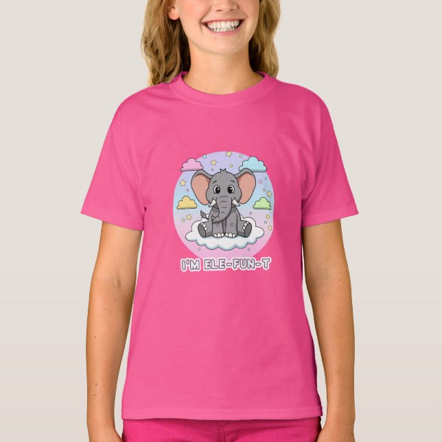 Cute Elephant on Cloud - I'm Ele-Fun-t Pun T-Shirt (Front)