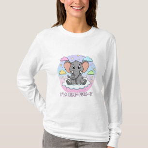Cute Elephant on Cloud - I'm Ele-Fun-t Pun T-Shirt
