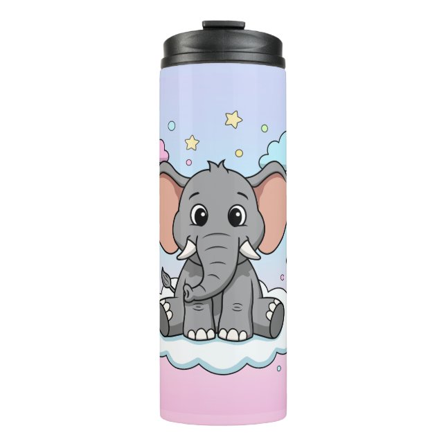 Cute Elephant on Cloud - I'm Ele-Fun-t Pun Thermal Tumbler (Front)
