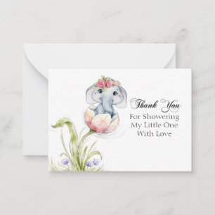 Cute Elephant on Flower Petals Thank You Note Card
