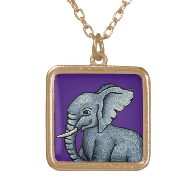 Cute Elephant on Purple Necklace (Front)