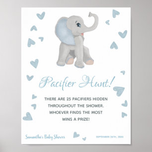 Cute Elephant Pacifier Hunt Game Baby Shower Sign