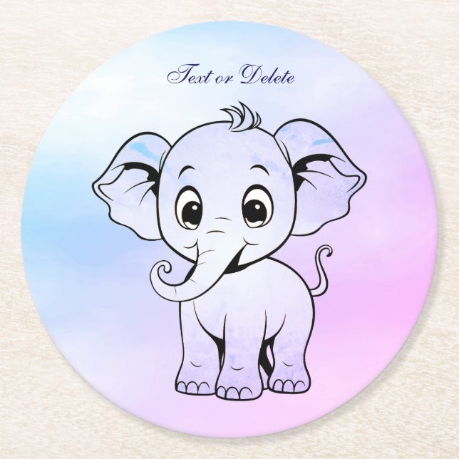 Cute Elephant Paper Coaster (Front)