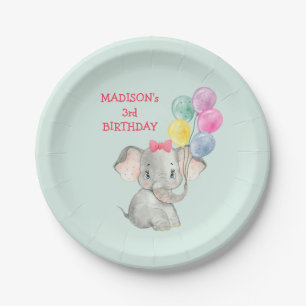 Cute Elephant Party Balloons Birthday Paper Plates