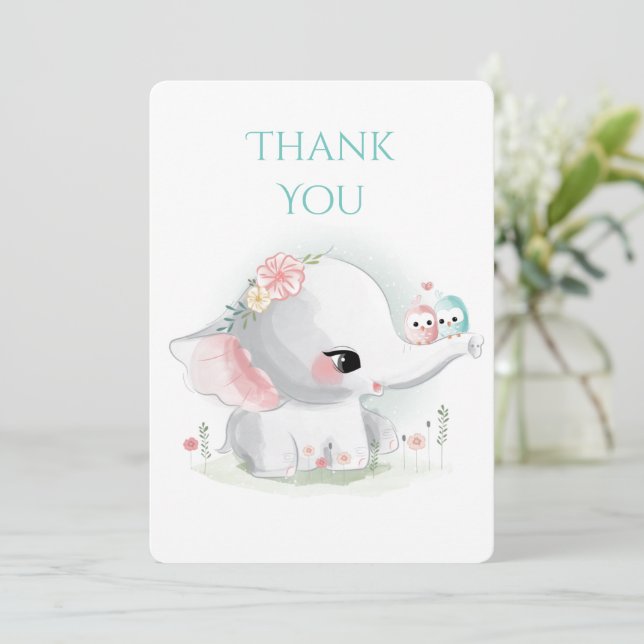 Cute Elephant Pastel Watercolor Thank You Card (Standing Front)