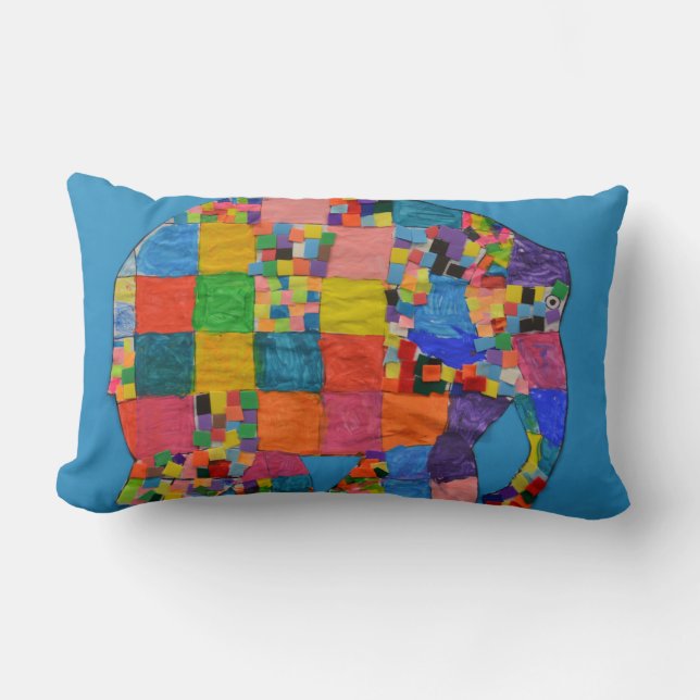 Cute Elephant Patchwork Collage Lumbar Pillow (Front)