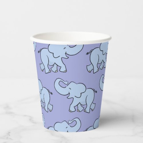 Cute Elephant Pattern Purple Baby Shower Paper Cups