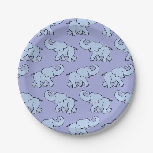Cute Elephant Pattern Purple Baby Shower Paper Plates