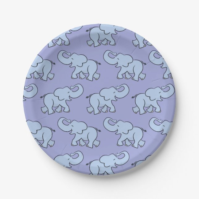 Cute Elephant Pattern Purple Baby Shower Paper Plates (Front)