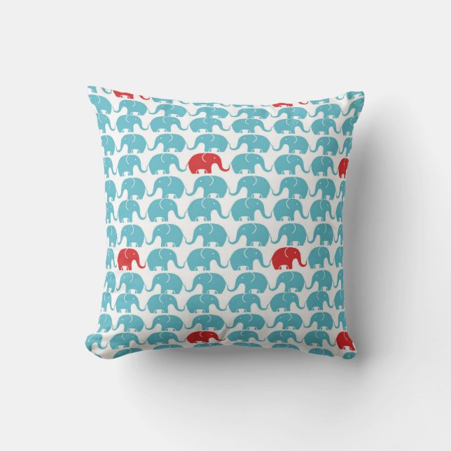 Cute elephant pattern with red accent throw pillow (Front)