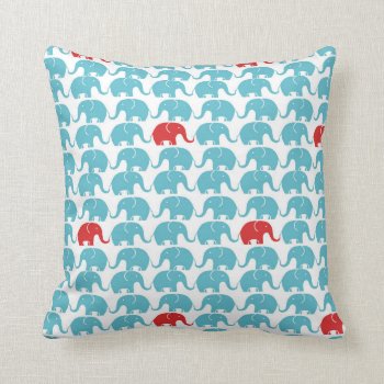 Cute Elephant Pattern With Red Accent Throw Pillow by CateLE at Zazzle