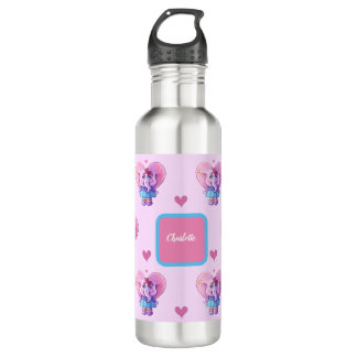 Cute Elephant Pattern (with Your Name) Stainless Steel Water Bottle