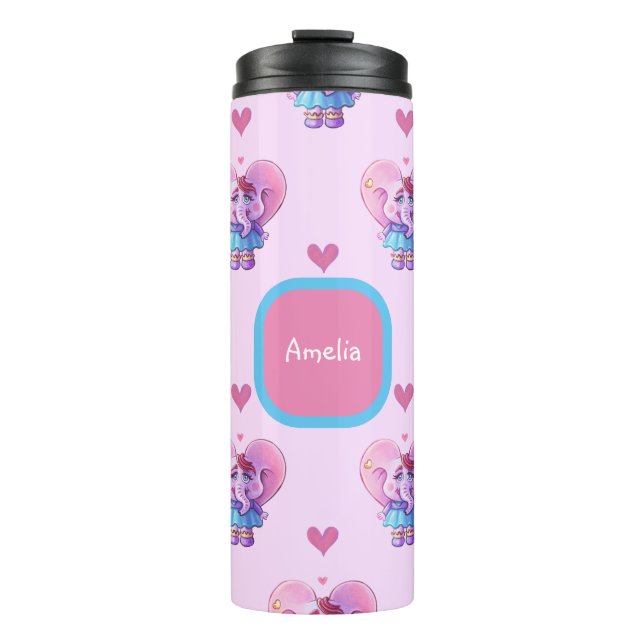 Cute Elephant Pattern (with Your Name) Thermal Tumbler (Front)
