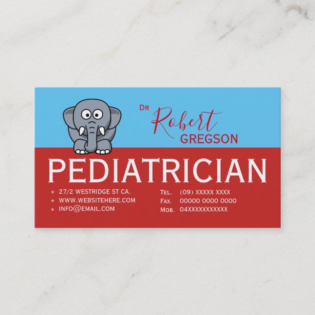 Cute Elephant Pediatrician Appointment Card (Front)