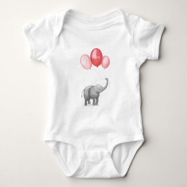 Cute elephant personalized baby bodysuit (pink) (Front)