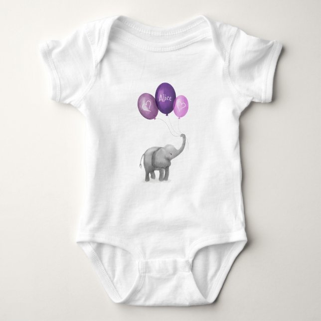 Cute elephant personalized baby bodysuit (purple) (Front)
