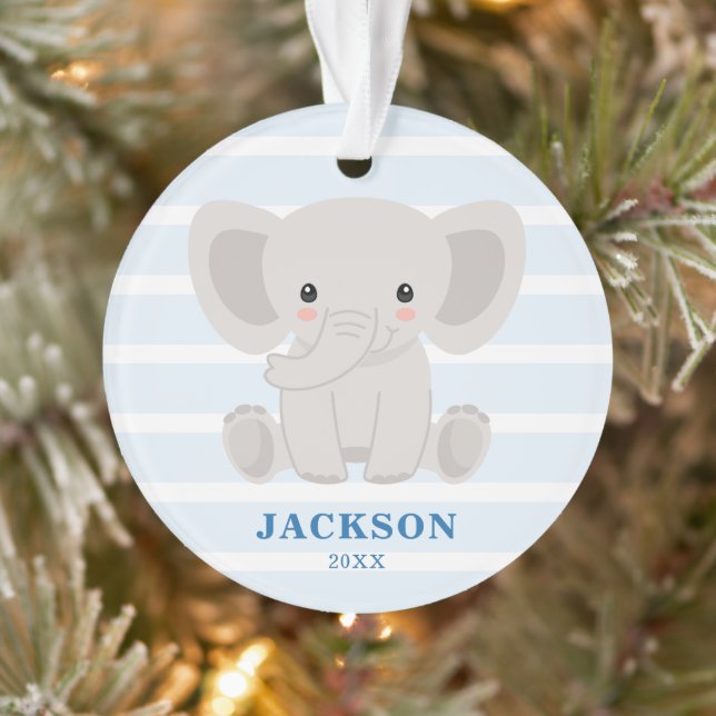 Cute Elephant Personalized Baby Boy Christmas Ornament (Tree)
