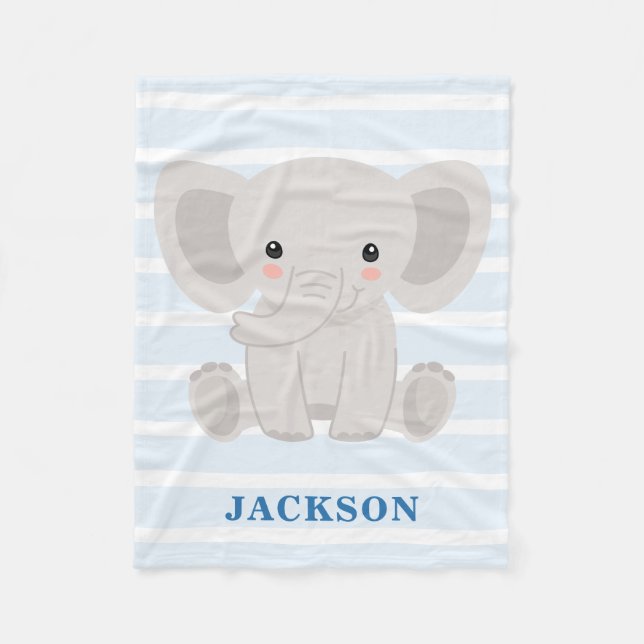 Cute Elephant Personalized Baby Boy Fleece Blanket (Front)