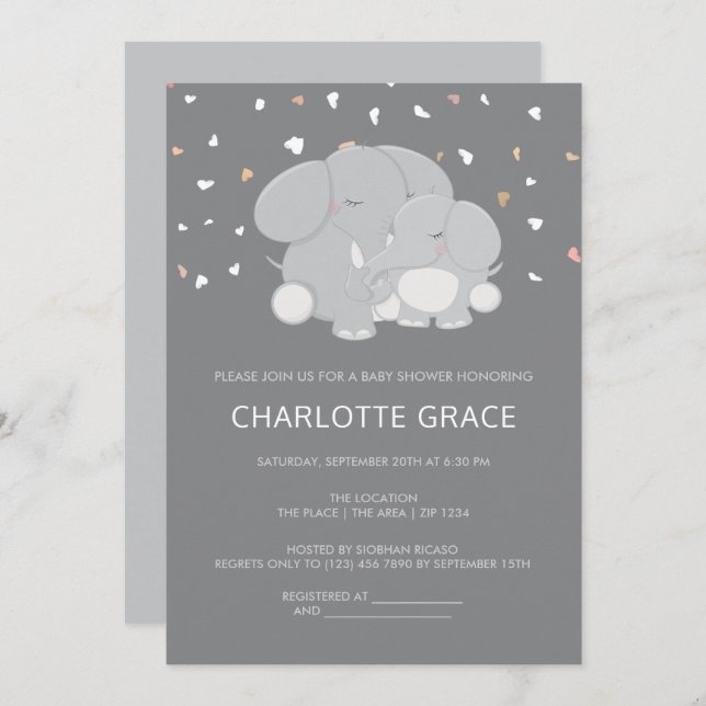 Cute Elephant Personalized Baby Shower Invitation (Front/Back)