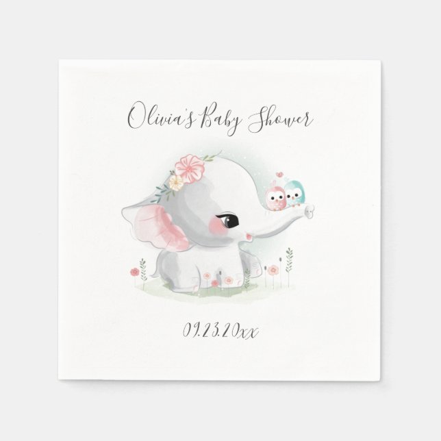 Cute Elephant Personalized Baby Shower Napkins (Front)
