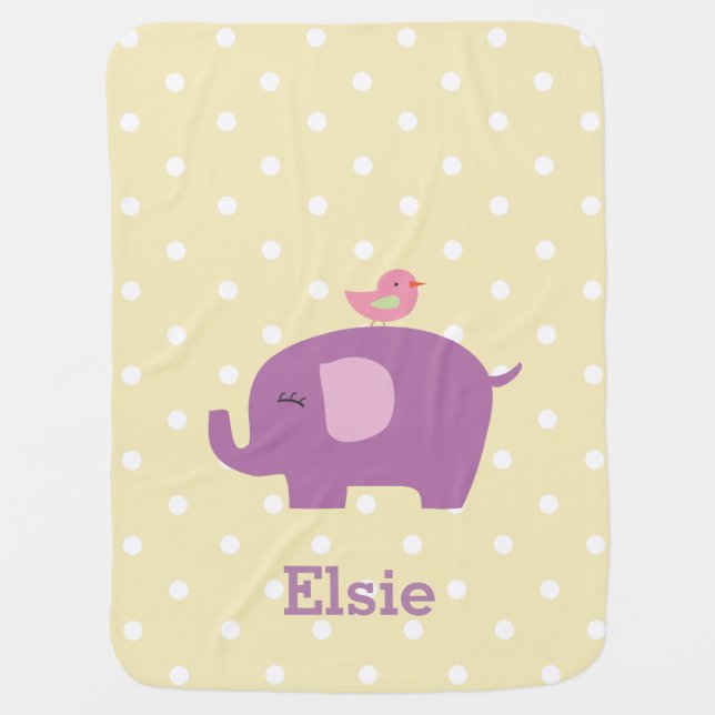 Cute Elephant Personalized Girl's Baby Blanket (Front)