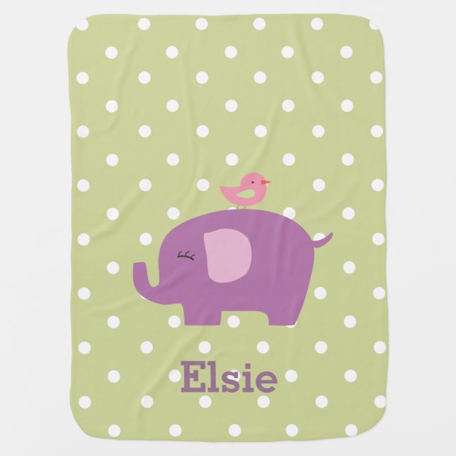 Cute Elephant Personalized Girl's Baby Blanket (Front)