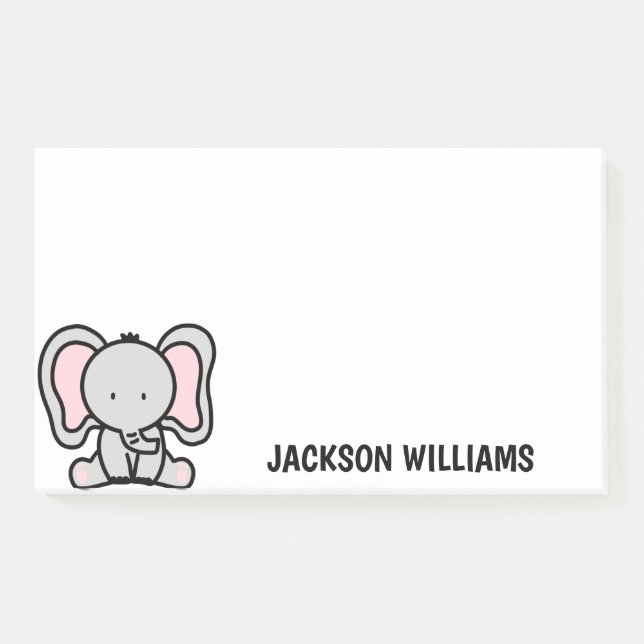 Cute Elephant Personalized Name Post-it Notes (Front)
