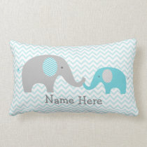 Cute Elephant Personalized Pillow Teal & Grey