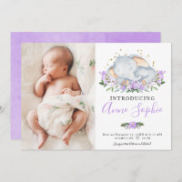 Cute Elephant Photo Birth Announcement Cards