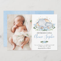 Cute Elephant Photo Birth Announcement Cards