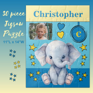 Cute elephant photo name blue yellow kids