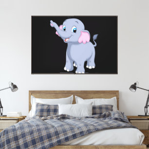 Cute Elephant Picture Art Black Background Framed Canvas Print