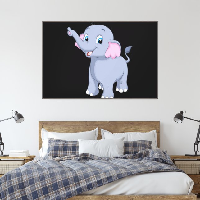 Cute Elephant Picture Art Black Background Framed  Canvas Print (Insitu(Bedroom))