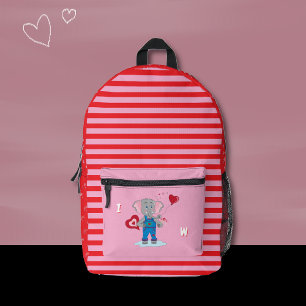 Cute Elephant Pink and Red Kid Monogram Backpack 
