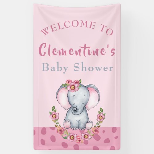 Cute Elephant Pink Animal Baby Shower Welcome Banner