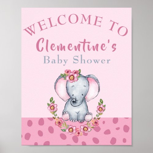 Cute Elephant Pink Animal Print Baby Shower