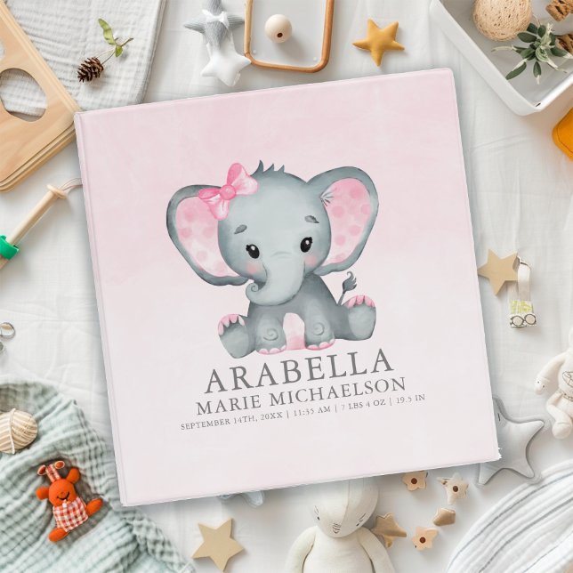 Cute Elephant Pink Baby Girl Photo Album 3 Ring Binder (Cute Elephant Pink Baby Girl Photo Album 3 Ring Binder)