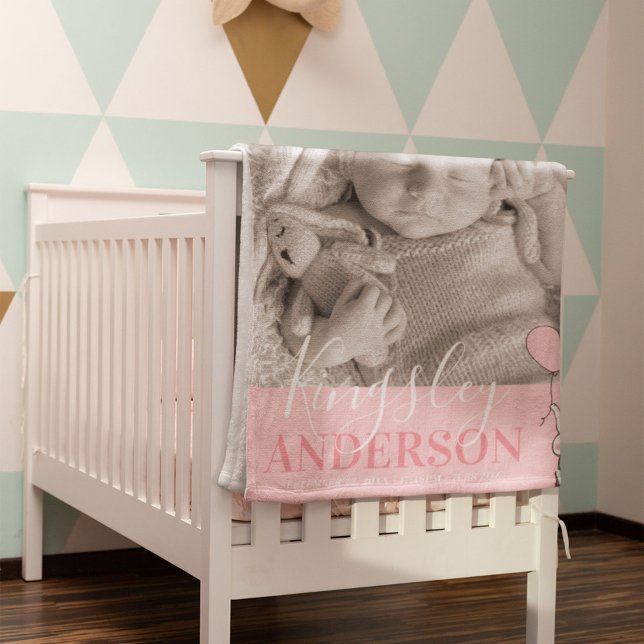 Cute Elephant Pink Baby Name, Birth Stats | Photo Baby Blanket (Creator Uploaded)