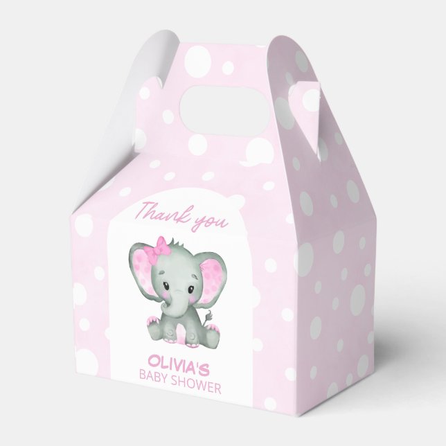 Cute Elephant pink Baby Shower  Favor Boxes (Front Side)
