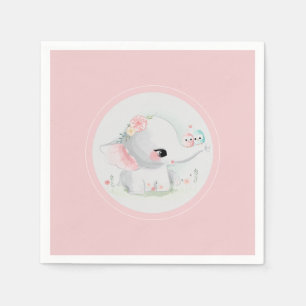 Cute Elephant Pink Baby Shower Napkins