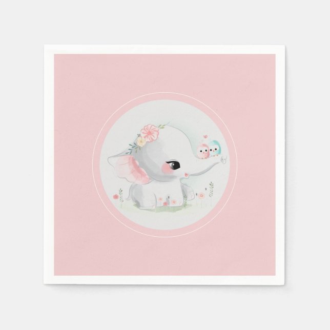 Cute Elephant Pink Baby Shower Napkins (Front)