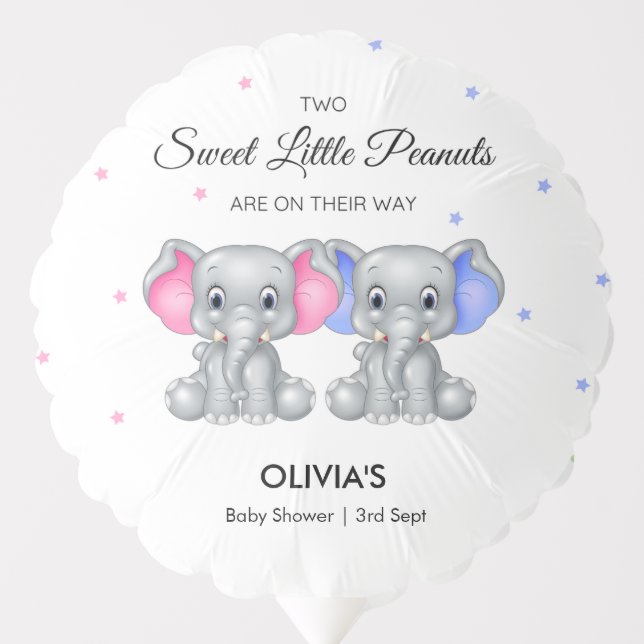 Cute Elephant Pink Blue Twin Girl Boy Baby Shower Balloon (Front)