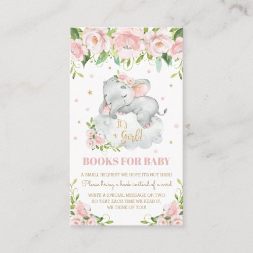 Cute Elephant Pink Blush Floral Books for Baby Enclosure Card