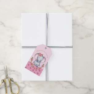 Cute Elephant Pink Boho Floral Baby Shower Gift Tags
