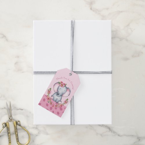 Cute Elephant Pink Boho Floral Baby Shower  Gift Tags