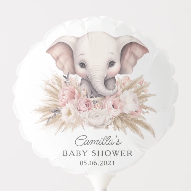 Cute Elephant Pink Boho Girl Baby Shower Balloon (Front)
