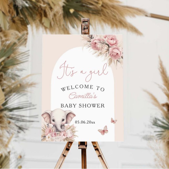 Cute Elephant Pink Boho Girl  Baby Shower Foam Board (Creator Uploaded)