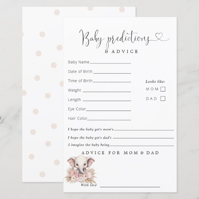 Cute Elephant Pink Boho Girl Predictions Advice (Front/Back)