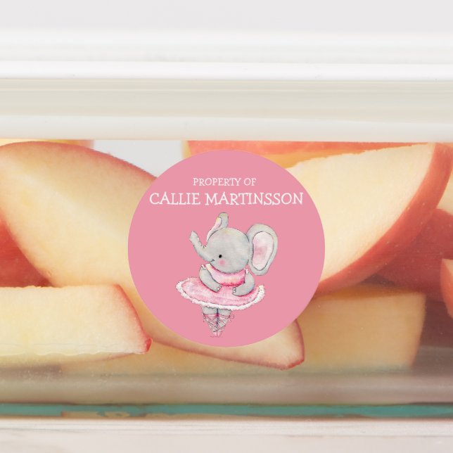 Cute Elephant Pink Child's Name Kids' Labels (Affixed)