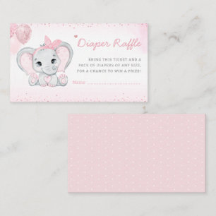 Cute Elephant Pink Diaper Raffle Baby Girl Shower Enclosure Card
